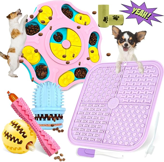 PETCARE 9 PCS Interactive Enrichment Dog Puzzle Toy Set, Mentally Stimulating Cognitive Dogs Toys for Small Medium Smart Dogs Cat, Includes Treat Dispensing Dog Toys, Lick Mat, Puppy Teething Chew Toy