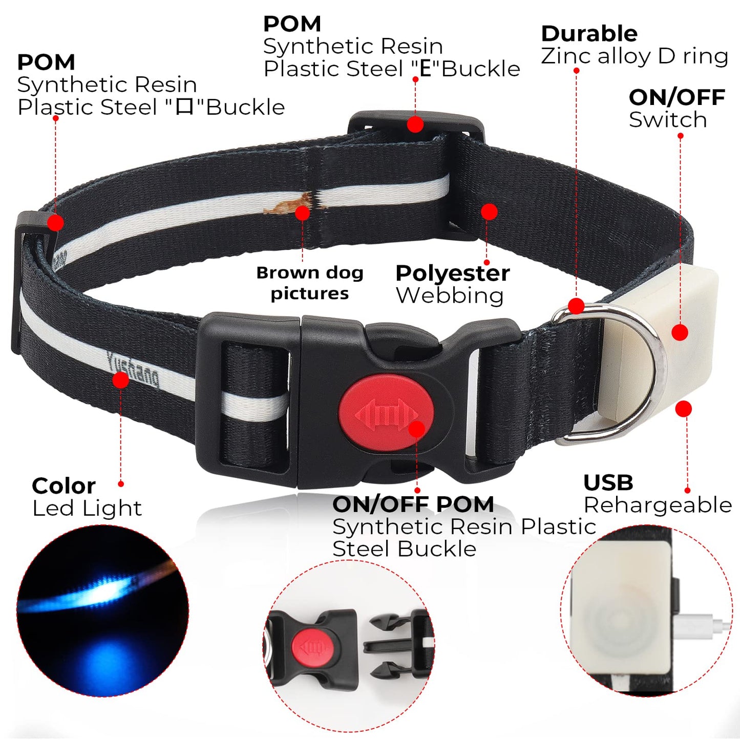 YUSHANG LED Dog Collar Waterproof Design Rechargeable