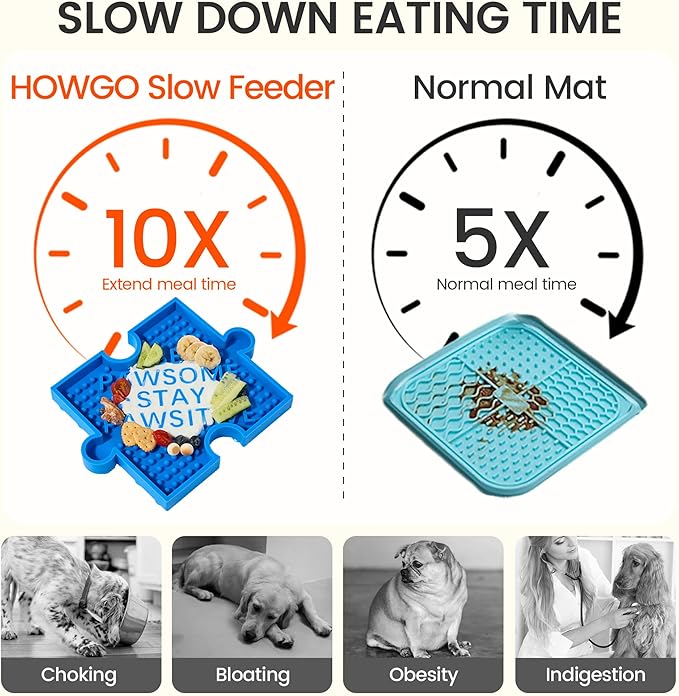 HowGo Puzzle Slow Feeder Lick Mat for Dogs, 38+ Suction Cups|Non-Slip Heavy Duty Maze Enrichment Bowl BPA-Free Silicone|Reduce Boredom Anxiety Free Combination (2PCs, Blue&Yellow)