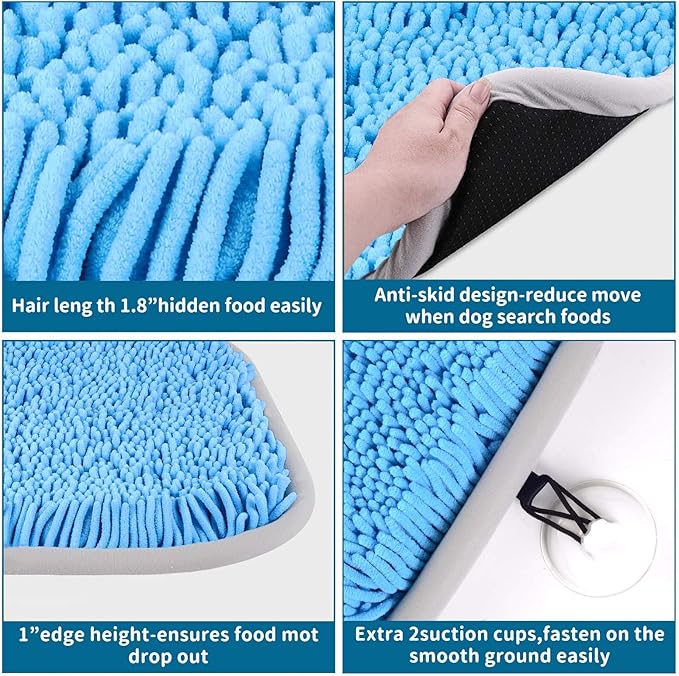 Snuffle Mat for Dogs, 17" x 21" Dog Snuffle Mat Interactive Feed Game for Boredom, Encourages Natural Foraging Skills and Stress Relief, Easy to Fill/Machine Washable with 2PCS Suction Cups