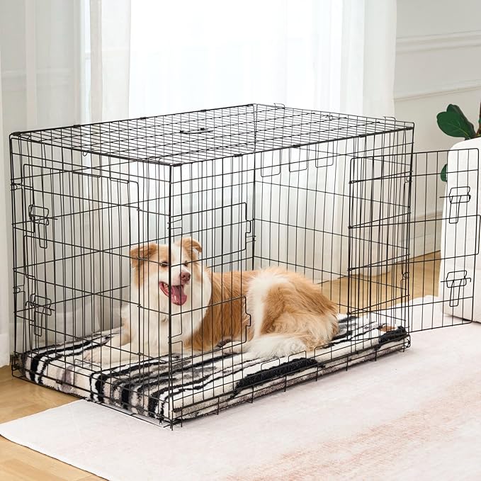 Dog Crate Pad - Dog Bed Large Sized Dogs with Removable Washable Cover and Waterproof Lining - XL Memory Foam Pet Bed for Crate - Reversible Kennel Mat (Cool & Warm), 42-inch, Zebra