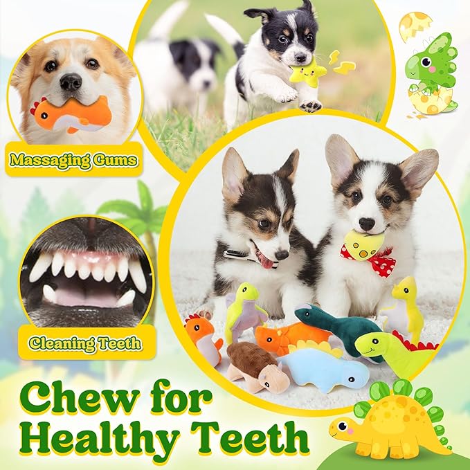 20-Pack Adorable Dinosaur Puppy Toys – Distinct Dino-Themed Squeaky Dog Toys for Small Dogs to Keep Them Busy, Interactive Chew Toys for Mental Stimulation & Gentle Teeth Cleaning