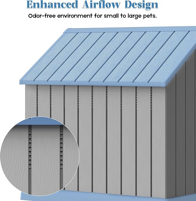 Large Dog House Outdoor Indoor for Medium Large Dogs, Durable Plastic Waterproof Doghouse with Air Vents and Elevated Floor, Easy Clean and Assemble (Blue, 36.2''LĂ38''WĂ38''H)