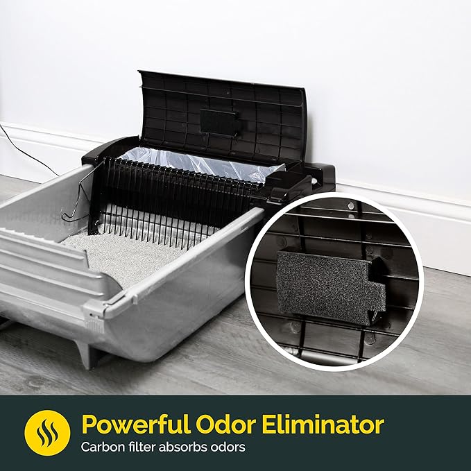 Pet Zone Self Cleaning Semi Automatic Cat Litter Box - Smart Scoop Cat Litter Box with 6 Bags & Carbon Filter for Up to Two Cats 6-16 Pounds