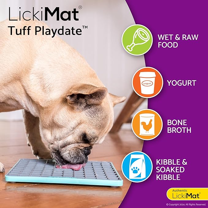 LickiMat Tuff, Heavy-Duty Playdate, Dog Slow Feeder Lick Mat, Boredom Anxiety Reducer; Perfect for Food, Treats, Yogurt, or Peanut Butter, Fun Alternative to a Slow Feed Dog Bowl, Turquoise