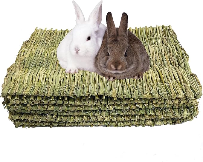 kathson 6 PCS Rabbit Large Grass Mat Natural Grass Woven Mat Rabbits Chew Toys Hay Bedding Nest for Small Animal Bunny Rabbit Guinea Pigs Hamster Chinchillas Puppy Biddy Sleeping Chewing