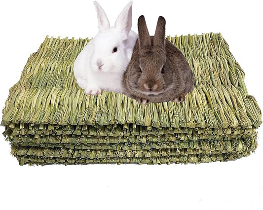 kathson 6 PCS Rabbit Large Grass Mat Natural Grass Woven Mat Rabbits Chew Toys Hay Bedding Nest for Small Animal Bunny Rabbit Guinea Pigs Hamster Chinchillas Puppy Biddy Sleeping Chewing