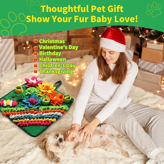 Snuffle Mat for Dogs - Christmas Dog Interactive Puzzle Toy for Mental Stimulation, Anxiety Relief & Slow Feeding, Fun Enrichment for Small/Medium Puppy & Cats