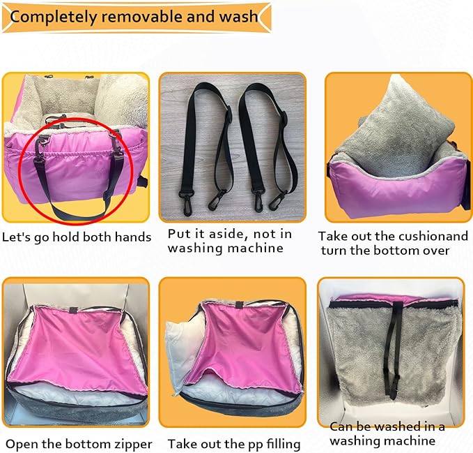 Small Dogs Car Seat Under 25,Fully Detachable and Washable Ultra Soft Carseat Travel, with Clip-on,Portable Handle and Storage Pockets Pet Booster Seats,Portable Dog CarTravel Carrier Bed