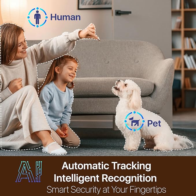 Dual Lens 2.4/5GHz WiFi Security Camera, 360° PTZ 2K Indoor Nanny Cams with Phone App, 2-Way Audio, Motion Tracking, Night Vision, for Pet/Dog/Baby Monitor/Elder/Home Security, Local Storage