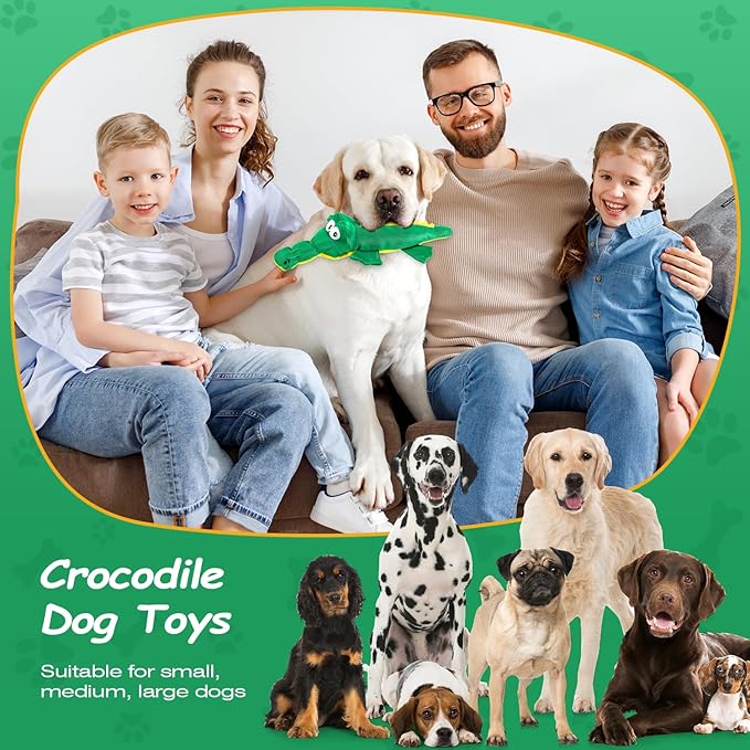 Dog Plush Toy for Aggressive Chewer, Though Large Stuffed Animal Dog Toys, Upgrade 10 Times Durablities Dyneema Dogs Squeaky Toy, Big Dogs Toys for Small, Medium, Large Breed(Crocodile)