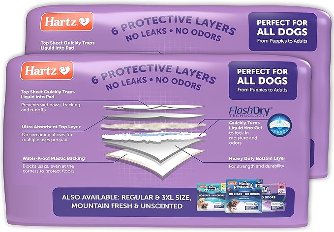Hartz Home Protection Lavender Scented USA Made Dog Pads, XXL 80 Count, Super Absorbent & Won't Leak, Odor Eliminating