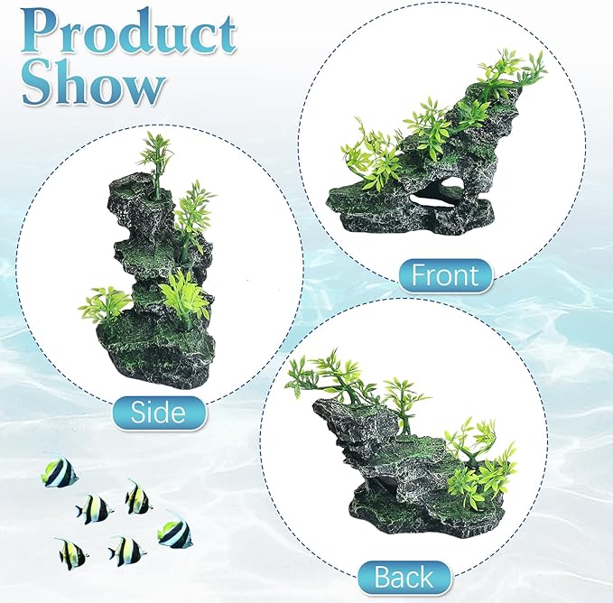 kathson Aquarium Mountain View Stone Resin Fish Tank Decorations Betta Hideout Caves Rockery Landscape Tree Aquarium Decorations Rock Hiding Cave Decor for Small Fish Shrimp Play Ornament