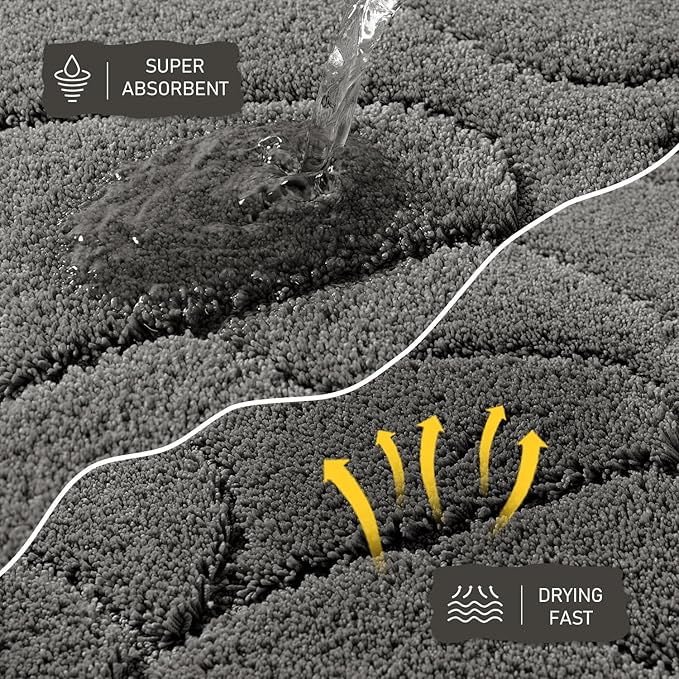 Large Dog Door Mat for Muddy Paws, 22x47 Absorbent Dirt Trapper Long Door Mat, Non-Slip Washable Mud Mat for Dogs, Polyester Microfiber Soft Pet Rug Mat for Entryway, Mud Dog Paws, Patio (Gray)