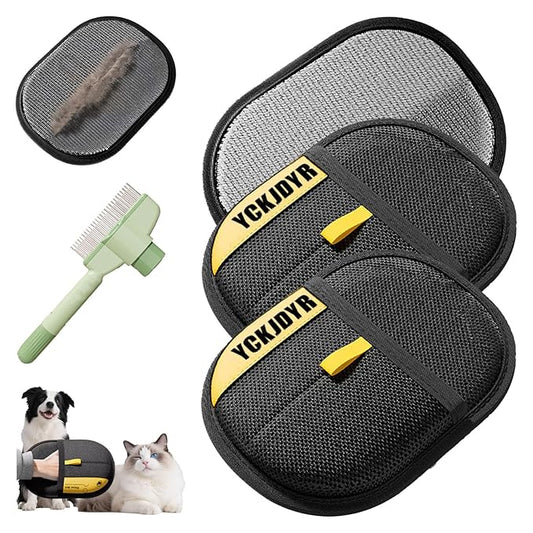 3PC Electrostatic Pet Hair Removal Glove for Cats & Dogs,2025 Upgraded Animal Fur Removal Tool,Reusable Cat & Dog Hair Remover for Couch, Furniture,Laundry,Car Seat,Cat Grooming Gloves