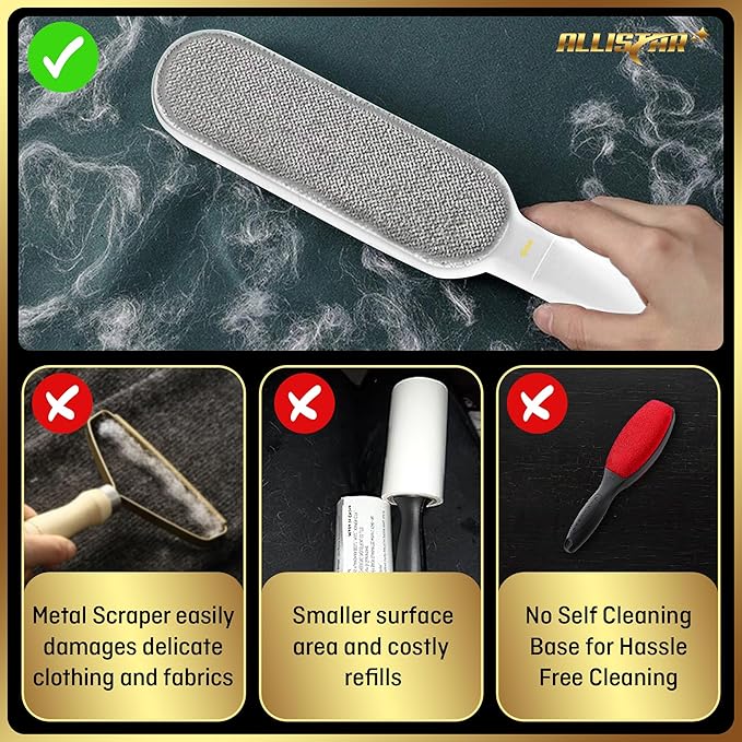 Lint Brush, Pet Hair Remover, Lint Remover for Clothes, Sofa, Carpets, Car Seats. Cat Hair Remover. Dog Hair Remover Laundry. Double-Sided. Reusable. Self-Cleaning Base. ALLISTAR (Snow Peak White)