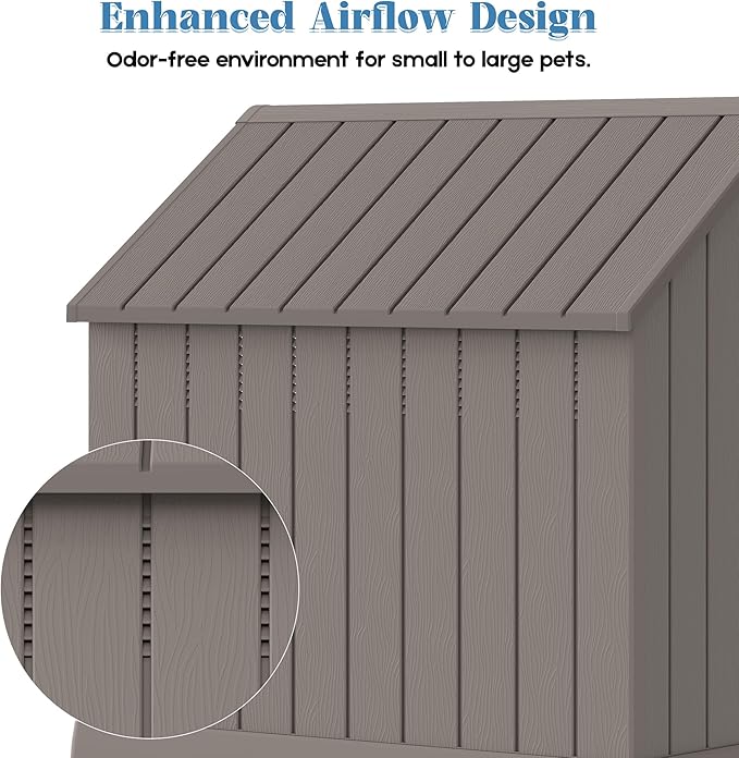 Large Dog House Outdoor Indoor for Medium Large Dogs, Durable Plastic Waterproof Doghouse with Air Vents and Elevated Floor, Easy Clean and Assemble (Grey, 36.2''LĂ38''WĂ38''H)