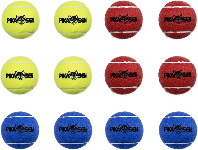 Dog Squeaky Tennis Balls for Pet Playing in 3 Sizes Premium Strong Dog & Puppy Balls for Training, Play, Exercise The Easiest Color for Dogs Red Yellow Blue (Small-12pack)