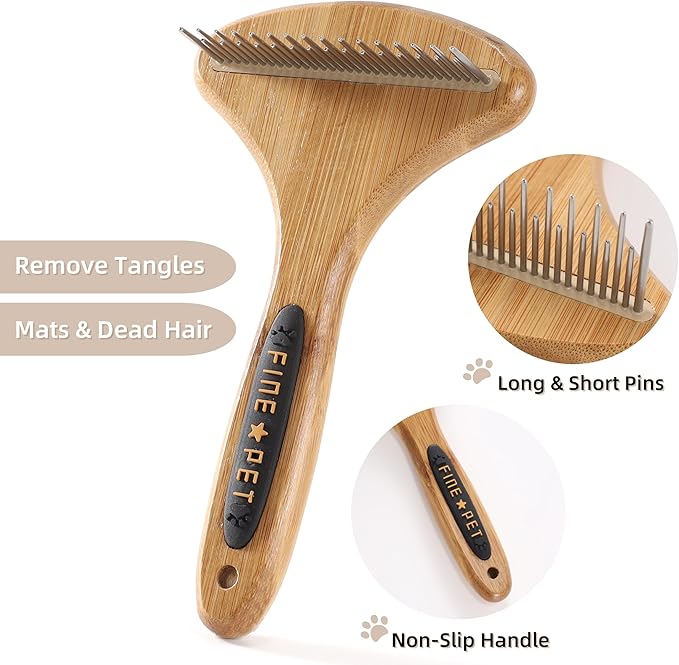 Dog Rake for Undercoat & Stainless Steel Shedding Comb for Long Hair Dogs and Cats 2 Pack Pet Grooming Kit of Deshedding Brush and Metal Comb for Detangling Matted Fur