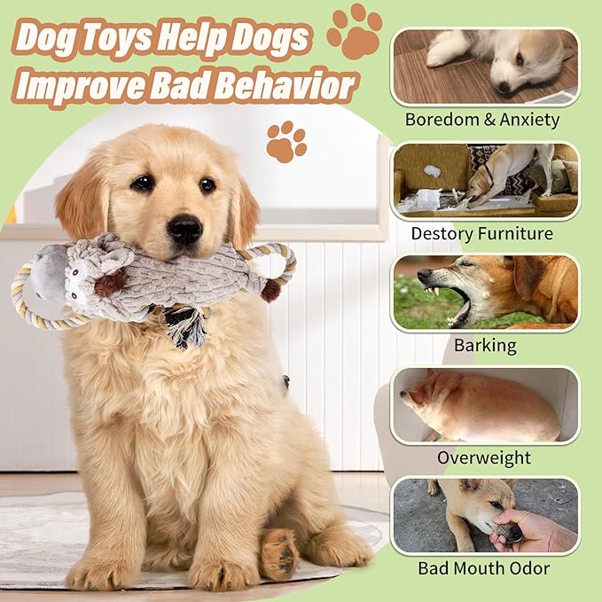 Large Squeaky Dog Toys for Aggressive Chewers,Interactive Tug of War Puppy Toys with Pull Rope,Tough Plush Pet Dog Chew Toys for Small, Medium and Big Dogs