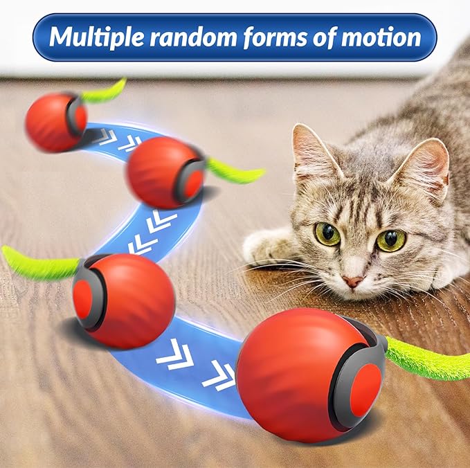Speedy Tail 2.0 Interactive Cat Toy, 2025 Smart Rolling Ball for Pets, Automatic Motion Plaything for Cats and Dogs, Self-Moving Orange Pet Play Ball.