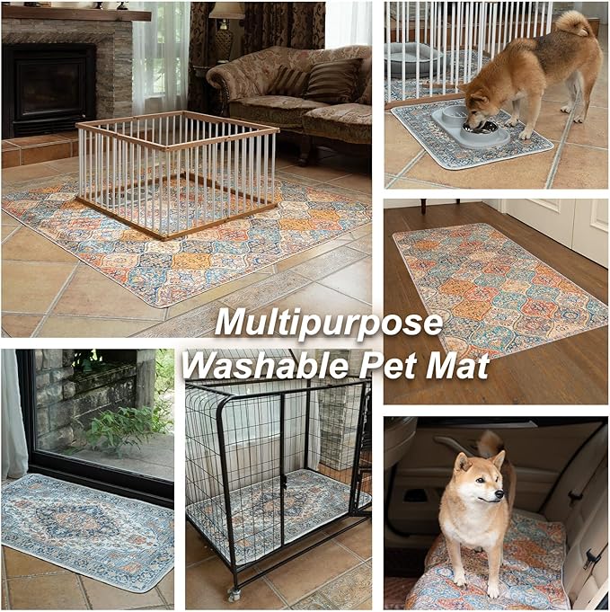 nunubaby Washable Pee Pads for Dogs, Stylish, Non-Slip and Leak-Proof Pee Pads. Reusable Potty Pads for Dogs for Crates and Floors.(Cream/Multi, 31" x36" )