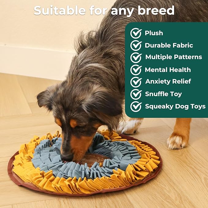 Cookie Snuffle Mat for Dogs, Medium Dog Snuffle Mat 18.9”x18.9”, Keep Them Busy Enrichment Tool & Slow Feeder, Multiple Types, Durable, Machine Washable, Ideal for All Breed Sizes