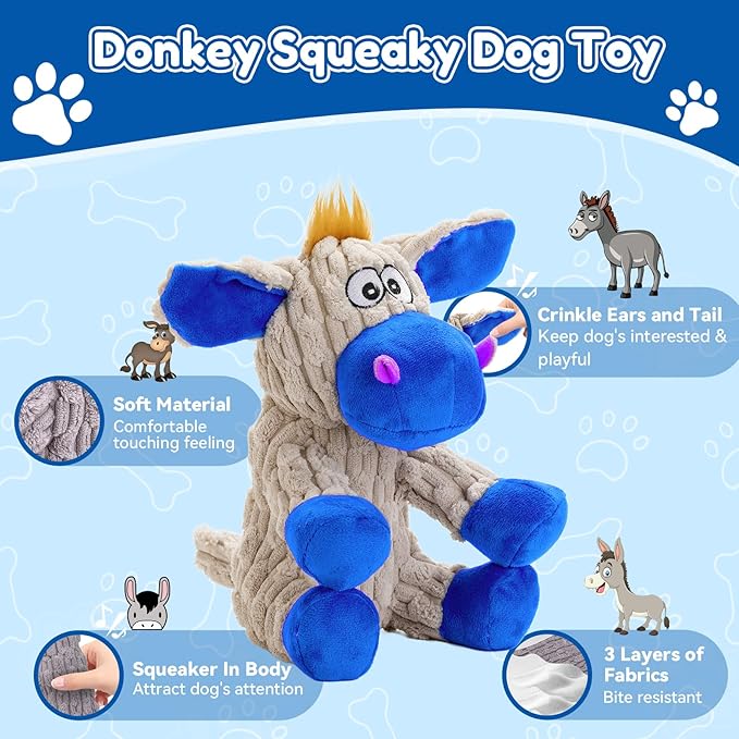 Squeaky Dog Toys, Plush Chew Toys for Dogs, Crinkle Interactive Squeaky Stuffed Dog Toy for Small Medium Large Breeds, Dog Toy to Keep Them Busy, Pet Toys for Dogs