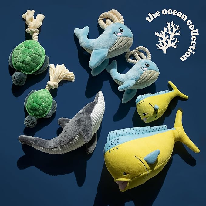 Ocean Collection Dog Toys | Medium Sized Destiny The Dolphin | Cute, Durable, & Sustainable Plush Chew Toys for Dogs 25 to 50 lbs | Eco Friendly & 100% Recycled Materials