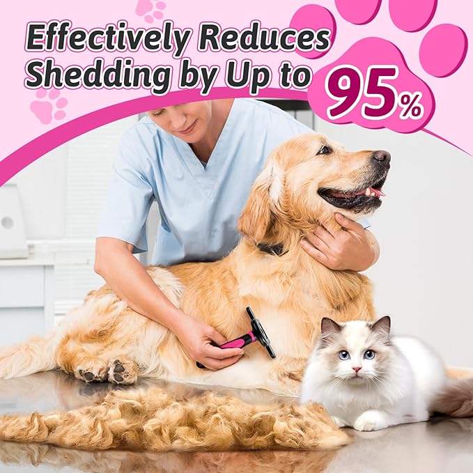 MIU COLOR Long Hair Pet Grooming Brush, Deshedding Tool for Medium and Large Dogs & Cats, Effectively Reduces Shedding by up to 95% for Pet Hair, Pink