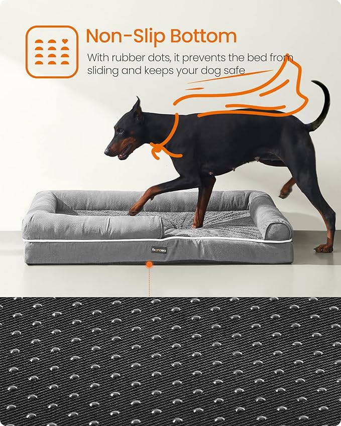 Feandrea Orthopedic Dog Bed, Large Dog Bed Waterproof, Removable Washable Cover Sofa with Non-Slip Bottom, Raised Edges, 48 x 33 x 8 Inches, Light Gray UPGW078G02V1