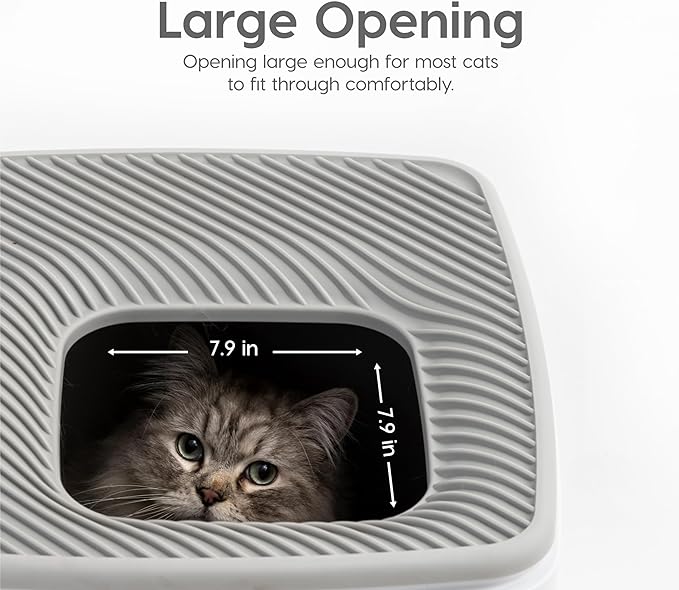 IRIS USA Top-Entry Litter Box with Scoop, Enclosed Square Style Litterbox with Odor Control, Easy to Clean for Cats, Covered Dog Proof Litter Box Design, White/Gray
