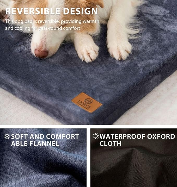 Dog Crate Pad - Dog Bed Large Sized Dogs with Removable Washable Cover and Waterproof Lining - Memory Foam Pet Bed for Crate - Reversible Kennel Mat (Cool & Warm), 36-inch, Dark Grey