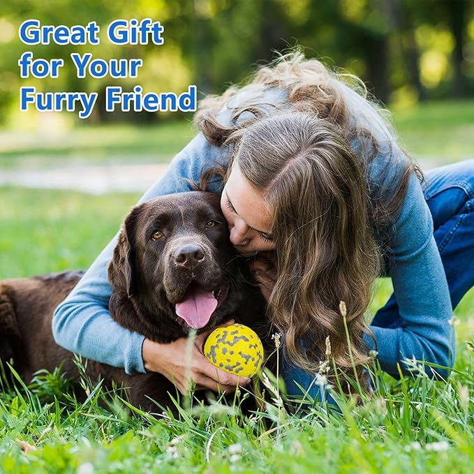 Dog Tennis Balls for Aggressive Chewers, Indestructible Dog Balls for Fetch Game, Durable Bouncy Lightweight Floating Toys (1 White + 1 Yellow, Large (3" Diameter))