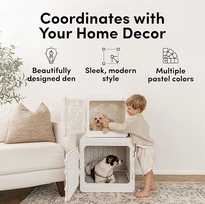 KindTail PAWD Collapsible Dog Crate with Washable Bed, for Pets Between 15 and 25 lbs, Such as French Bulldog, Maltese, Pomeranian, Portable Indoor Kennel, 26” L x 20” W x 21” H, 14 LB, Medium White