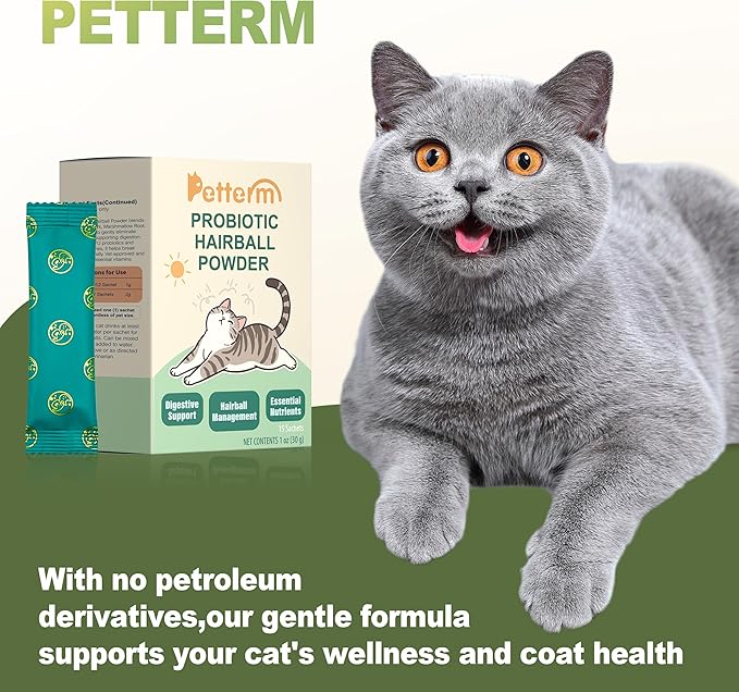 Hairball Remedy Treats Cat Furball Treatment Powder for Cats Natural Hairball Control Supplement with Slippery Elm Marshmallow Root Psyllium Husk 6 Billion Probiotics Digestive Support