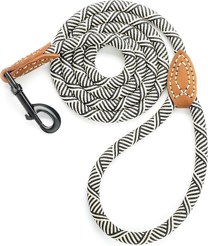 Mile High Life Hands Free Dog Leash, Crossbody Waist Leash with Genuine Leather Connection, Multifunctional Adjustable Slip Lead for Dog Walking Running (Blue White, 8FT)