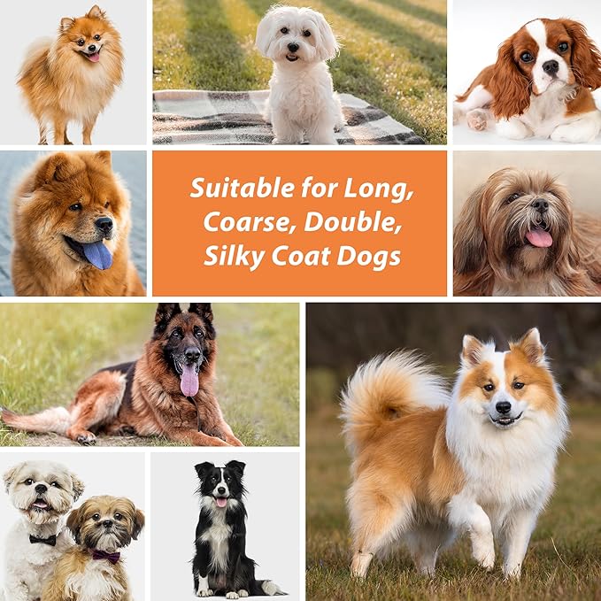 Dog Brush for Long Haired Dogs, 27mm Extra Long Pin Brush for Grooming, Shedding - Beech Wood Material, Non-Slip Rubber Handle, Round-Tipped Pins