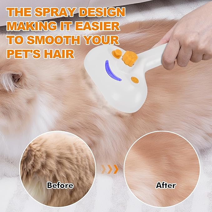 Pet Steam Brush for Cats and Dogs, 4-in-1 Spray Hair Removal Comb, Cat Brush for Shedding and Grooming with 1 Shampoo for Long & Short Haired Pets