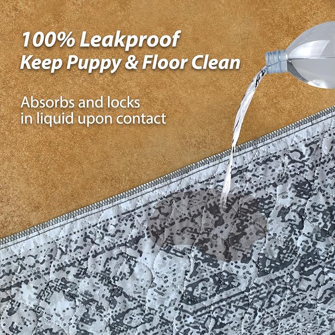 nunubaby Washable Pee Pads for Dogs, Stylish, Non-Slip and Leak-Proof Pee Pads. Reusable Potty Pads for Dogs for Crates and Floors.(Gray/Geo, 36" x72")