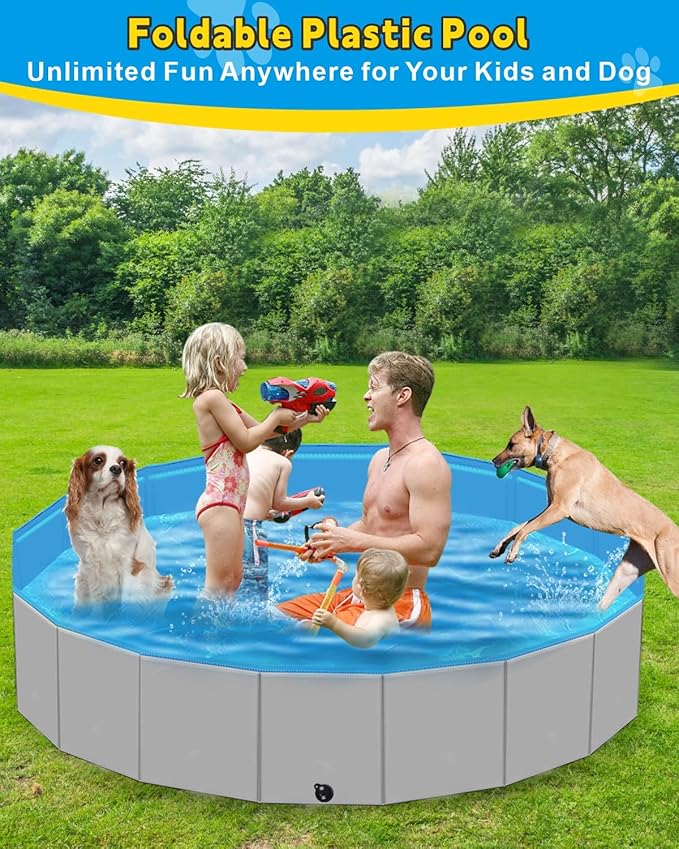 Foldable Dog Pool for Large Dogs, 87"x16" Kiddie Pool Hard Plastic Dog Swimming Pool Portable, Collapsible Dogs Wading Pools & Bathing Tub, Outdoor Cooling for Pets Kids & Adult