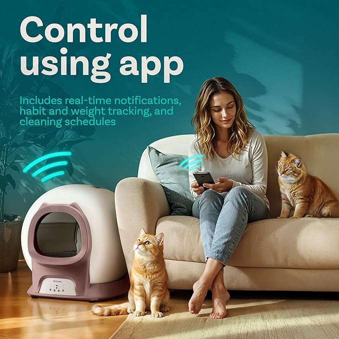 Self Cleaning Litter Box with Auto Safety Sensors for Multiple Cats - Automatic Cat Litter Box Self-Cleaning - Covered Odor Removal with APP Control - Compatible On All WiFi - Electric Robot