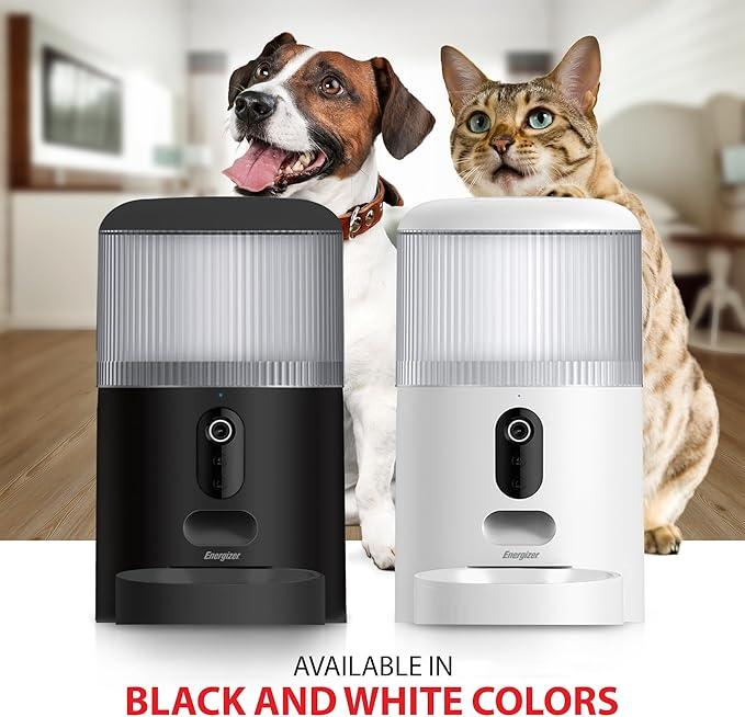Energizer Smart Pet Feeder with 2K Video Camera, 5Ghz & 2.4Ghz Dual Band Wi-Fi, 2-Way Audio, Night Vision, 4L Food Capacity, Remote Feeding Dogs & Cats, Compatible with Alexa & Google, Records
