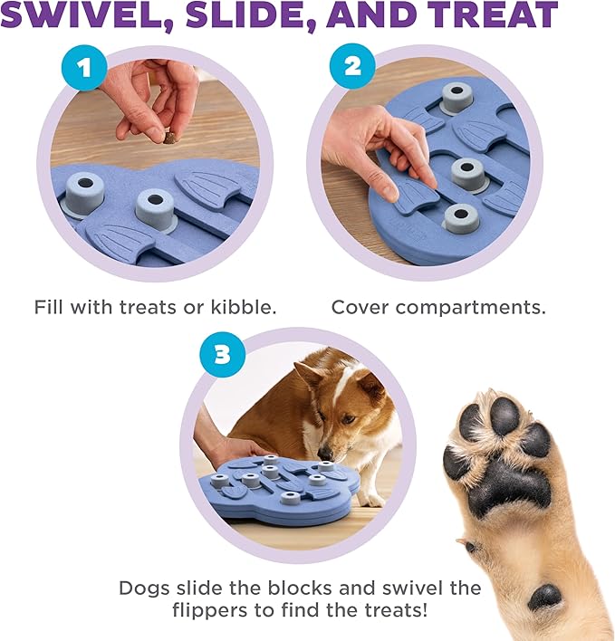 Outward Hound by Nina Ottosson Dog Hide N' Slide Treat Puzzle Enrichment Toy, Level 2 Intermediate, Purple, Composite