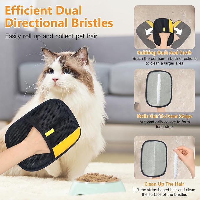 2 Pcs Pet Hair Removal Glove for Cats & Dogs,Electrostatic Pet Hair Gloves Pet Hair Remover Gloves,Reusable Pet Hair Remover Tool,Cat Grooming Gloves For Couch Clothes Carpet Car Seat,9.45 *7.1 in