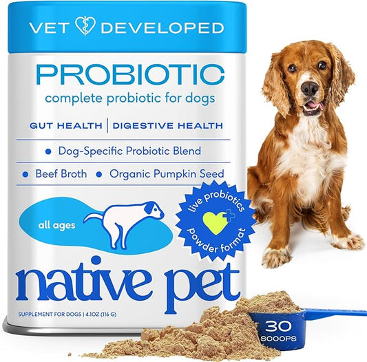 Native Pet Probiotics for Dogs - Dog Probiotics Powder for Digestive Health, Gut Support, & Immune Boost – Vet-Formulated Powder for Maximum Potency with Digestive Enzymes & Prebiotics - 30 Scoops