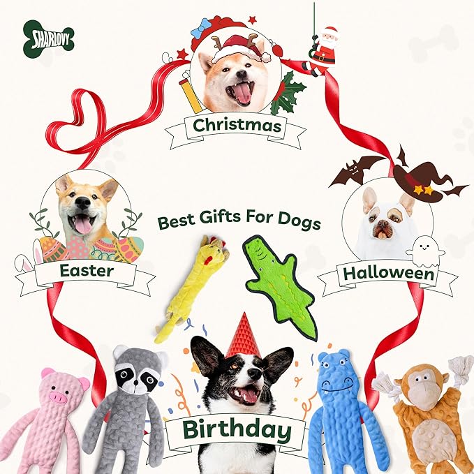 SHARLOVY No Stuffing Dog Toys Crinkle Squeaky, Long Lasting Chews for Aggressive, Durable Plush Dog Puppy Chew Toys for Teething, with 6 Tough Layers for Small Medium Large Breed