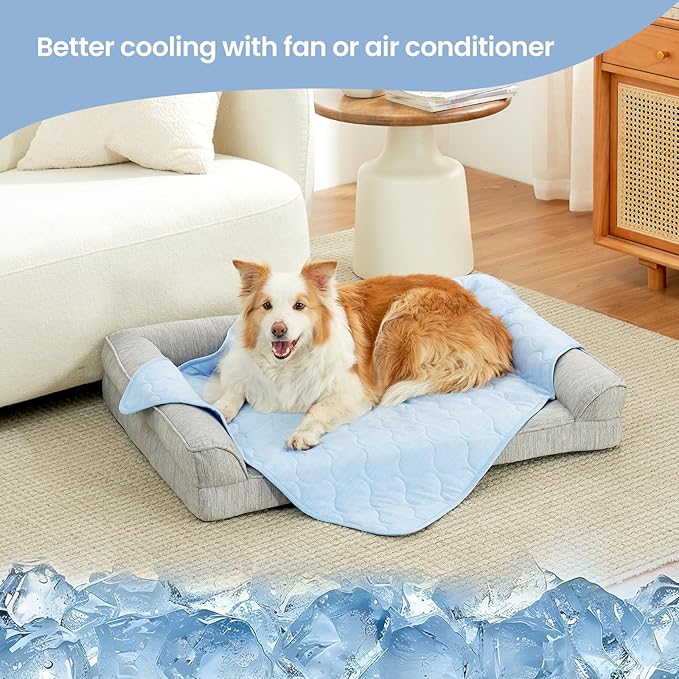 Cozy Bliss Leakproof Cooling Blanket for Small Dogs – Q-Max>0.4, Durable & Washable Dog Cooling Mat for Hot Weather, Soft Pet Throw & Couch Protector for Puppies & Cats, 25x35 Inch, Heather Cool Blue