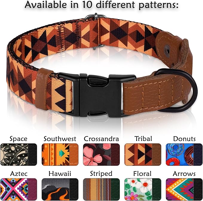 AirTag Dog Collar with Metal Buckle - Soft Leather Printed Nylon Dog Collar with Apple AirTag Holder - Cute Tracking GPS Pet Collars for Girl Boy Small Large Dogs (XS, 9"-12" Neck Fit, Tribal)
