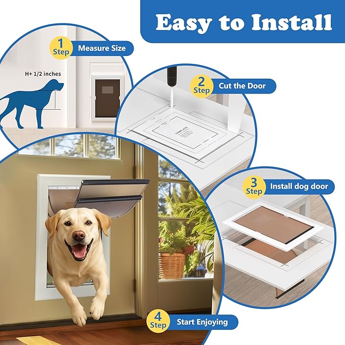 Large Dog Door for Wall and Door with See-Through Dog Door Replacement Flaps Heavy Duty Aluminium Doggy Door with Locking Mechanism Weather Resistant, Up to 110 lbs